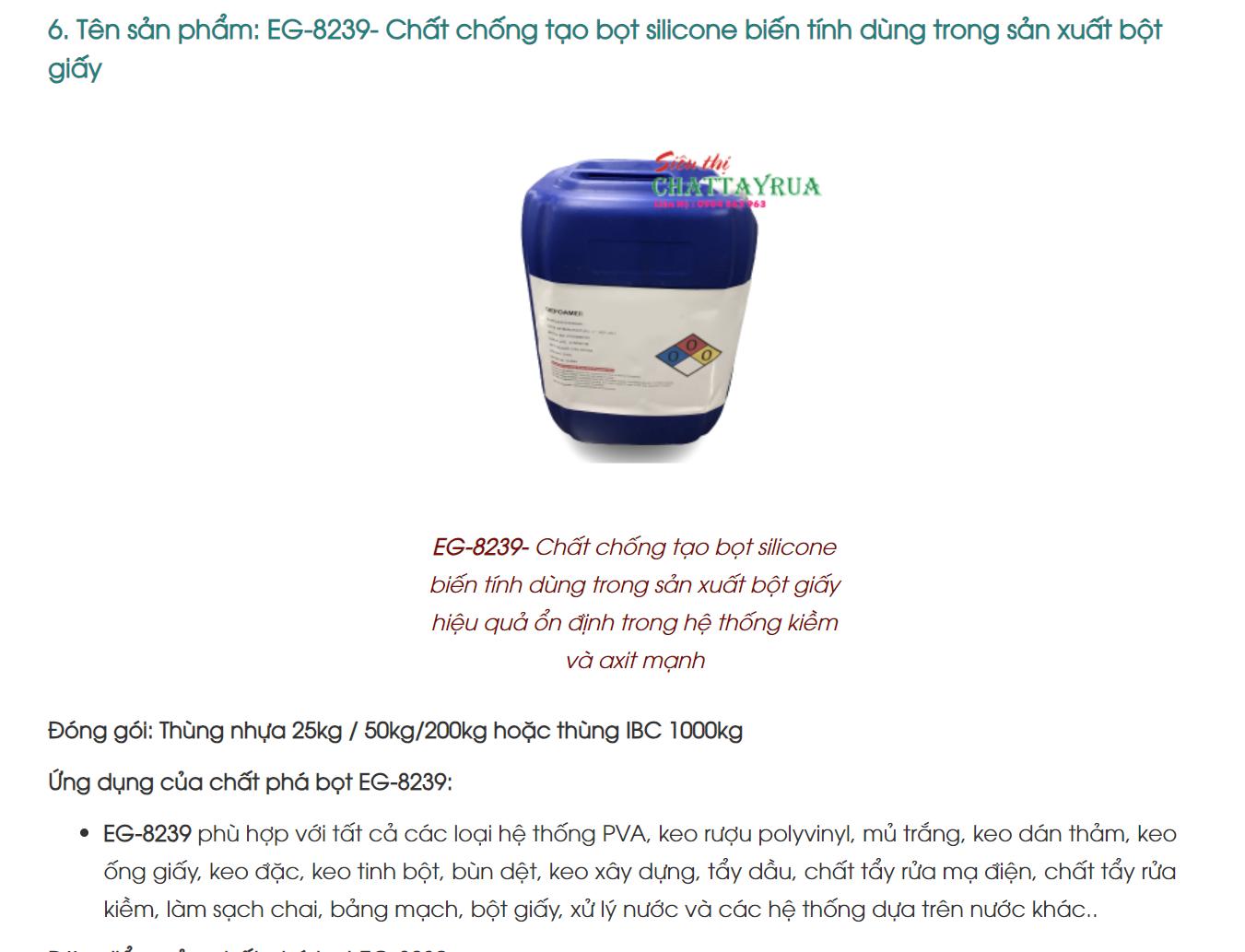 EG-8239- Chất chống tạo bọt silicone biến tính dùng trong sản xuất bột giấy